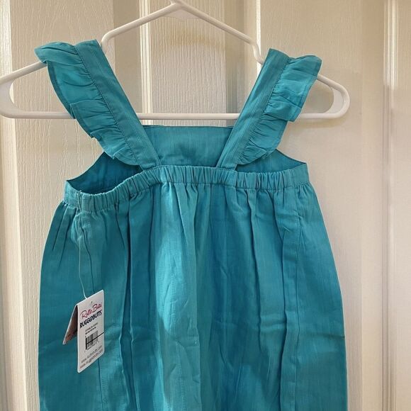 RuffleButts Baltic Dobby Flutter Bow Dress Teal Girls Size 8 NWT - Picture 10 of 11